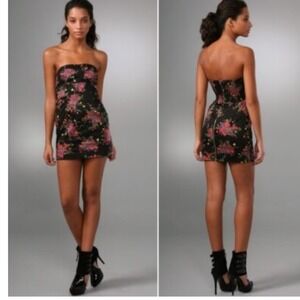 Free People Floral Strapless Mini Dress Black Smocked Back Party Cocktail